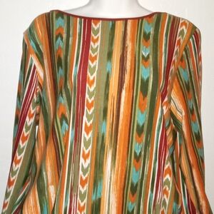 Southwestern blouse colorful stripes measurements 26 in length 20 and 1/2 in wit